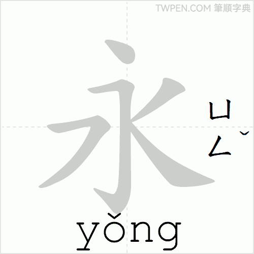 Animated stroke order for yong (eternal)